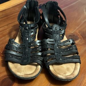 Earth Black Strappy Gladiator Sandals with Stud Accents
